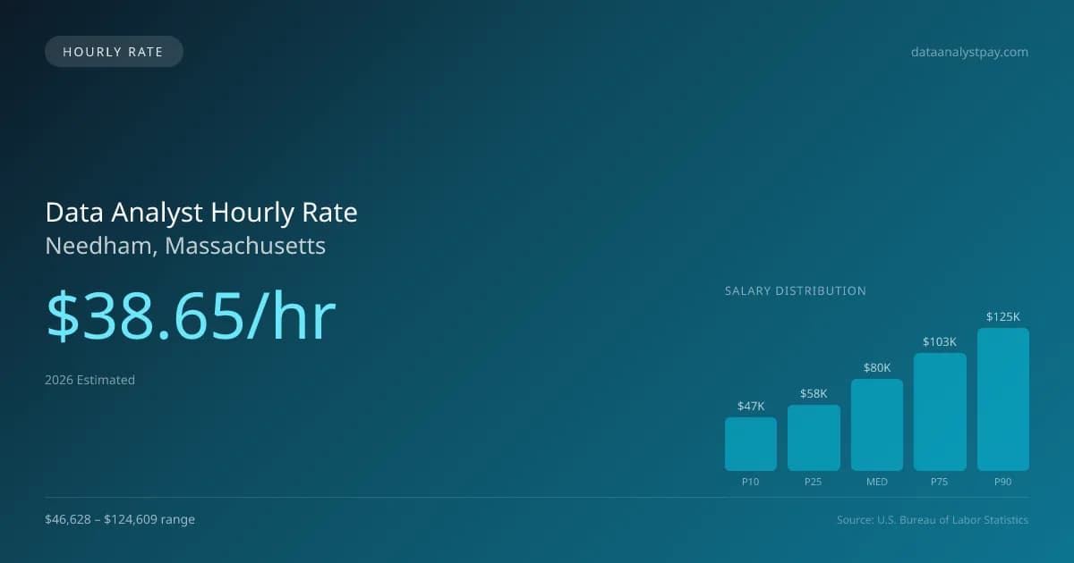 Data Analyst Hourly Rate in Needham, MA — 2026 est., based on 2025 BLS