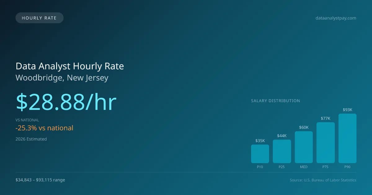 Data Analyst Hourly Rate in Woodbridge, NJ — 2026 est., based on 2025 BLS